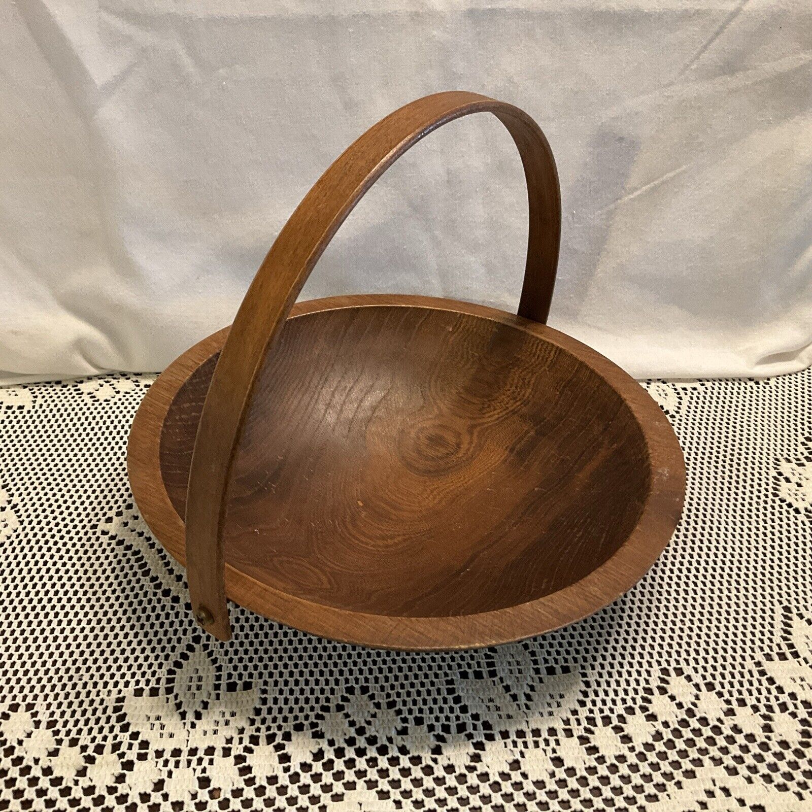 Vintage  Wooden Bowl With Swing  Handle Rustic Primitive Country Cottage