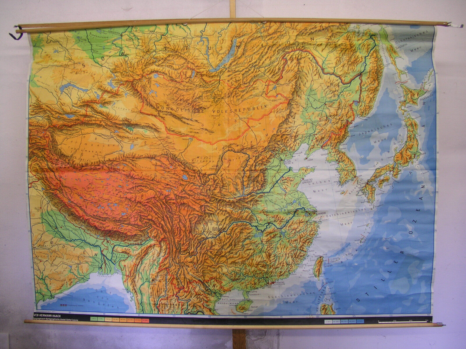 Schulwandkarte Wall Map Card School Map China Peking Shanghai 207x151 1969 Map