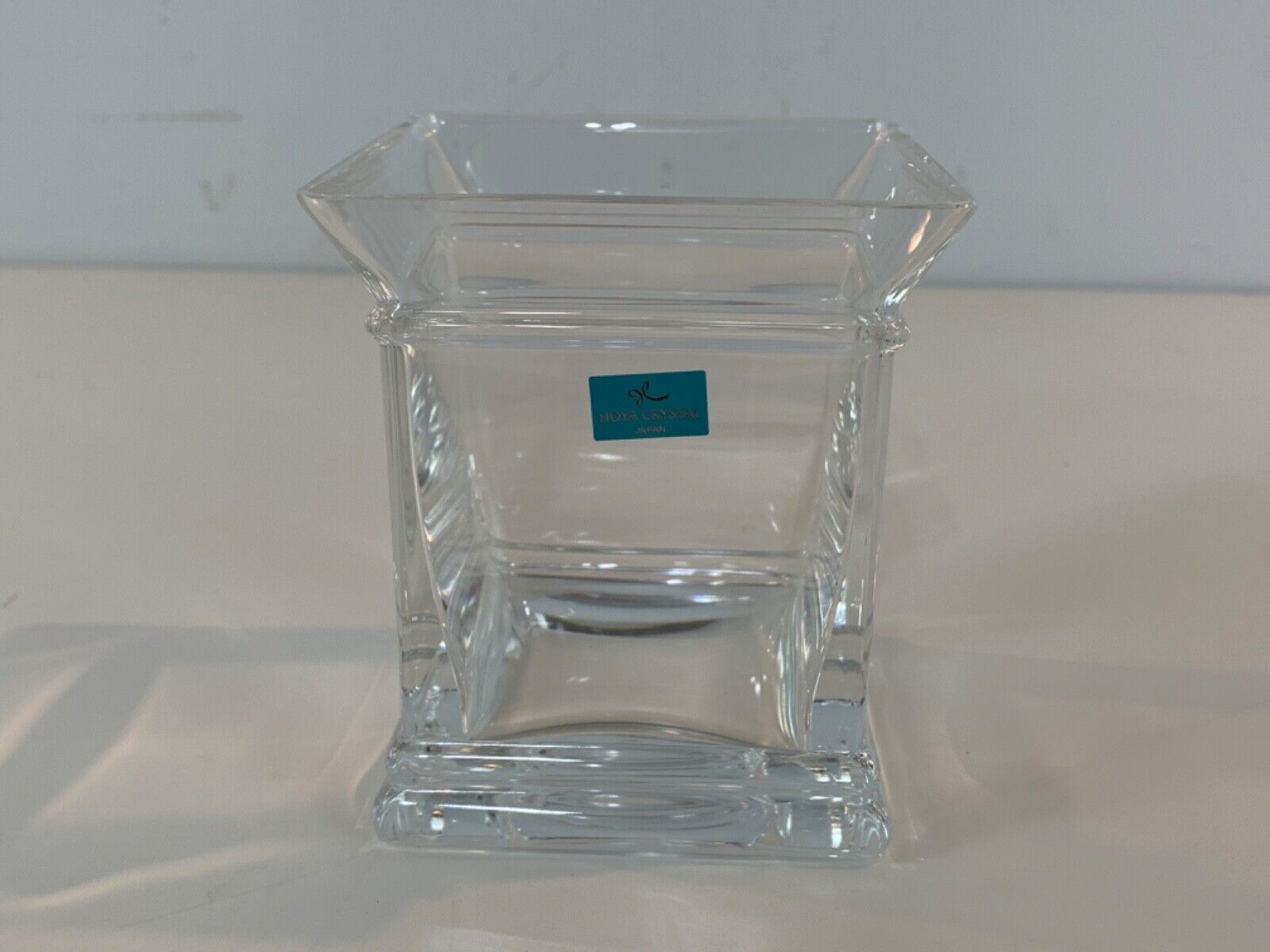 Vintage Hoya Crystal Small Square Doric Vase with Original Box