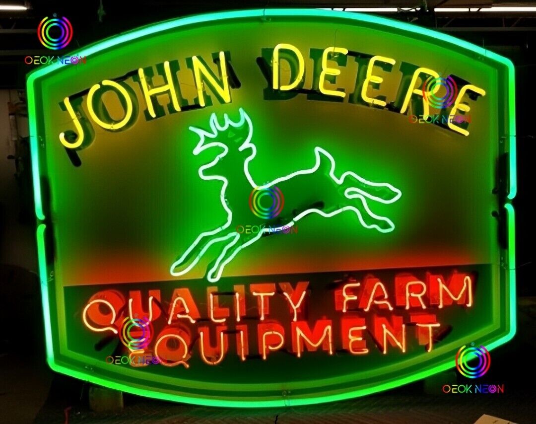 24 John Deere Quality Farm Equipment Tractor Real Glass Neon Light Sign Man Cave