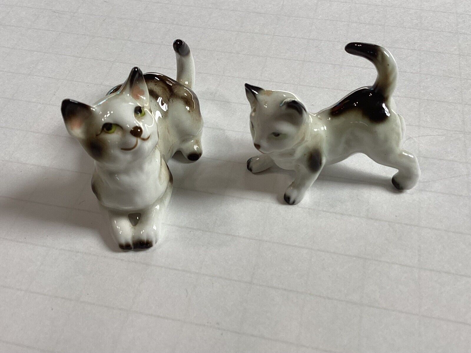 Vintage Miniature Ceramic Porcelain Cat Figurines set of 2