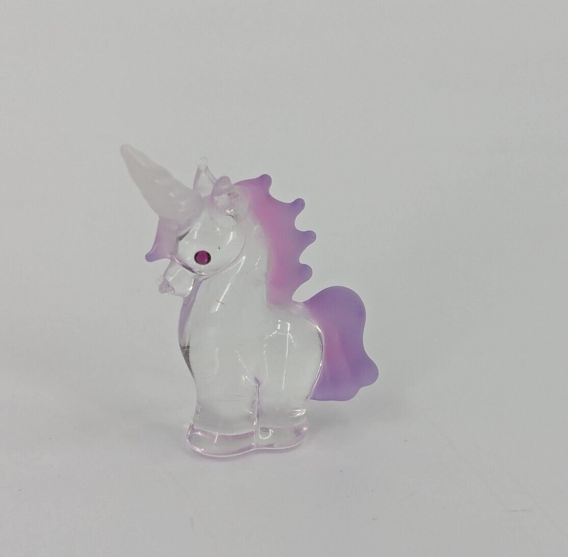 Sparkle Unicorn Glass Tiny Figurine Miniature with Eye Crystals and Pink Maine
