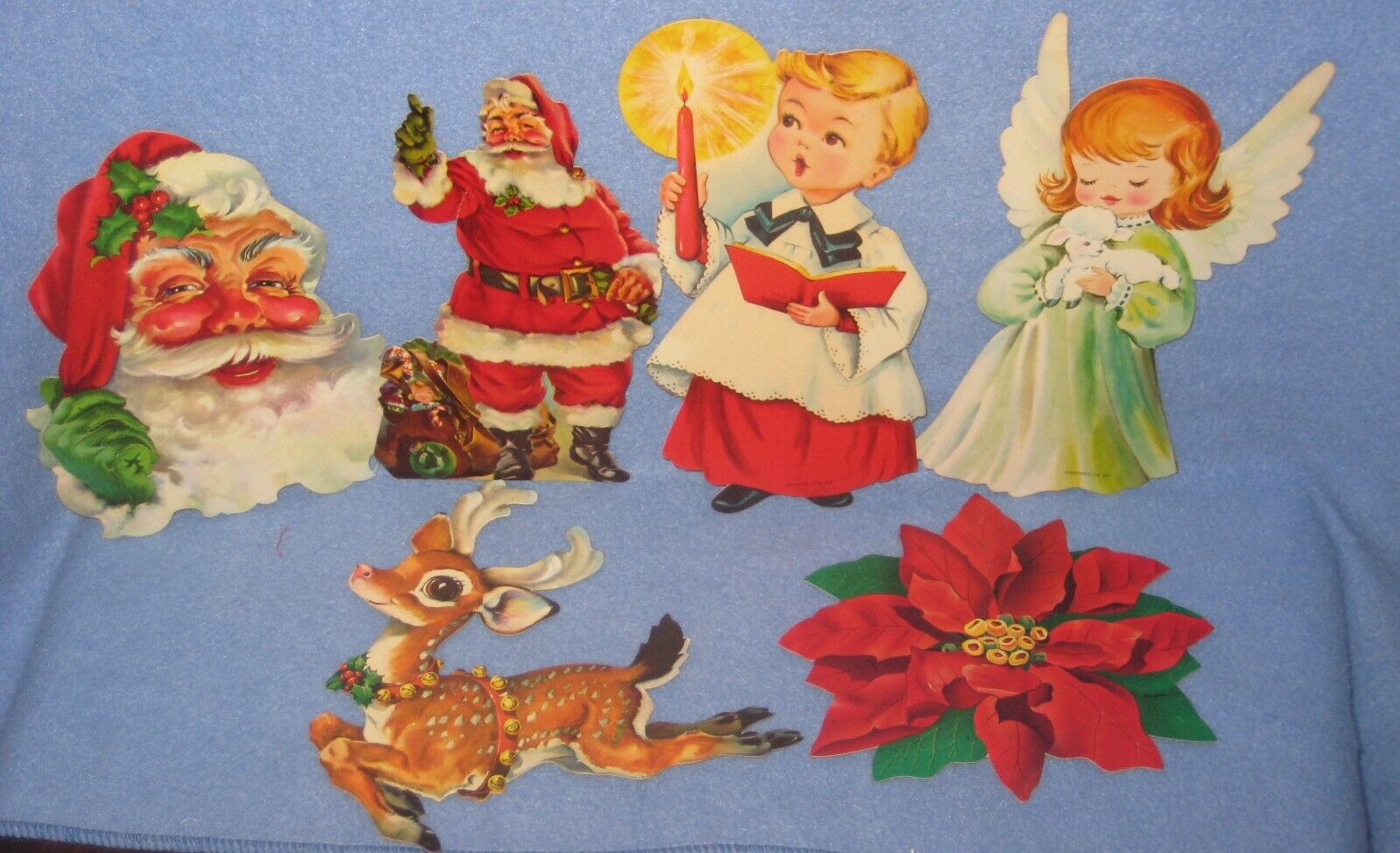 Lot 6 Vintage 1950`s Dennison Christmas Diecut Santa Angel Choir Boy Reindeer