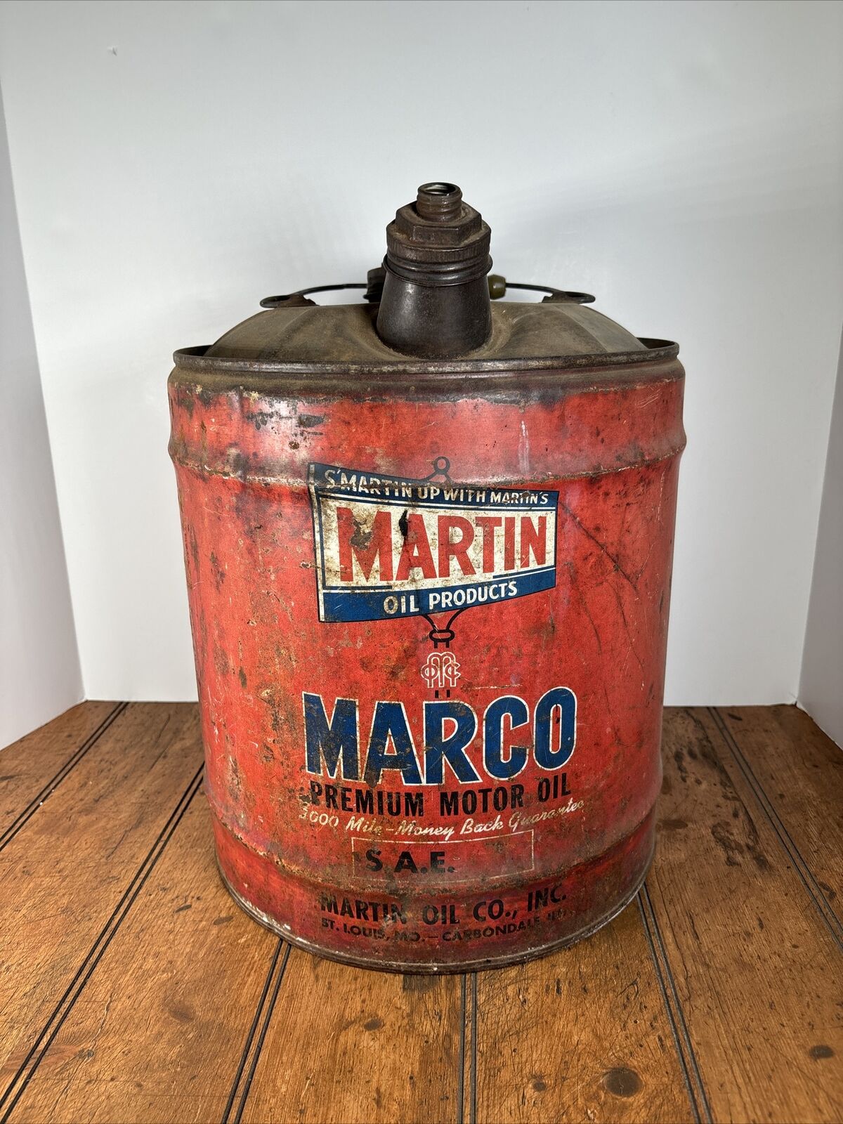 Vintage Marco Motor Oil Can - 'S'martin Up With Martin's Garage Decor RARE
