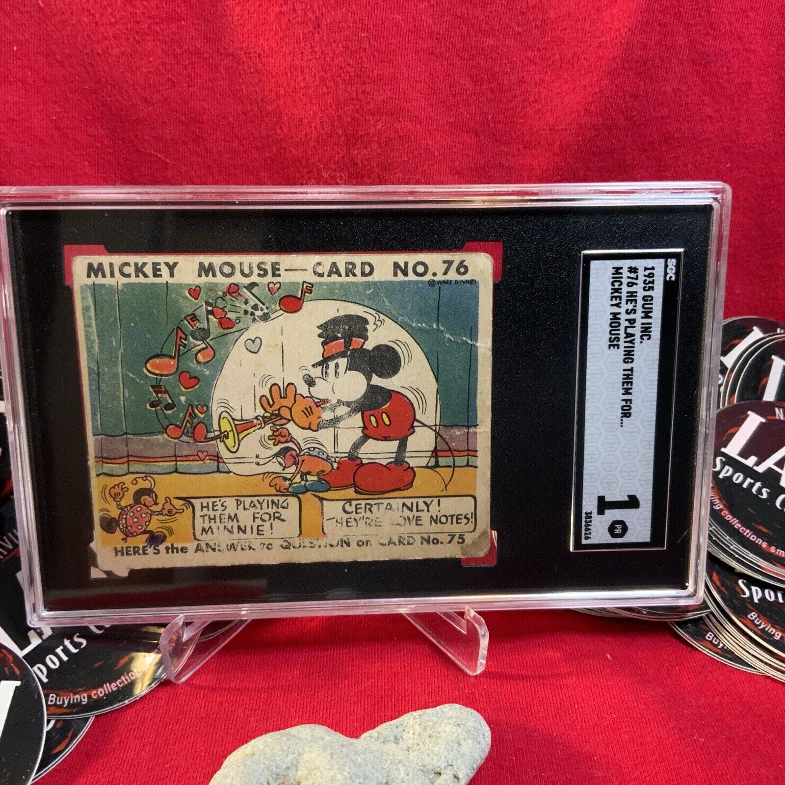 1935 MICKEY MOUSE GUM CARD,  #76 Hes Playing Them For , SGC 1 NICE EYE APPEAL.