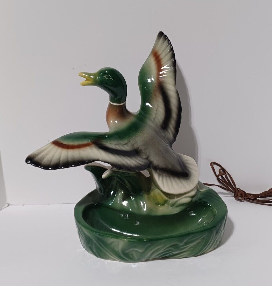 Vintage Flying Mallard Duck Bird T.V Planter Light Lamp
