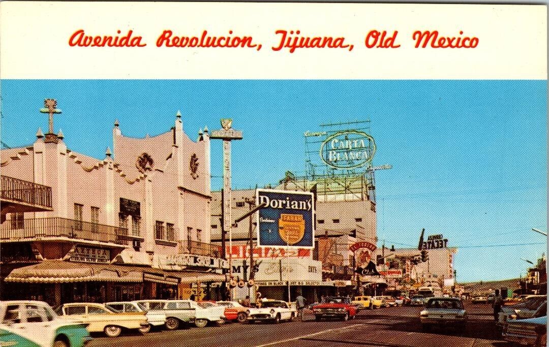 Vintage 1970\'s Color RPPC Postcard Avenida Revolucion Tijuana Mexico