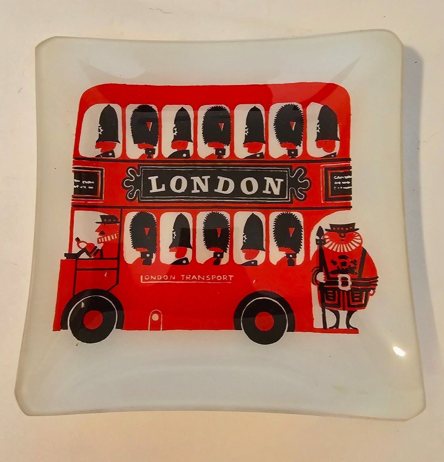 Vintage 70s Kenneth Townsend Chance Glass Double Decker Bus London Trinket Dish
