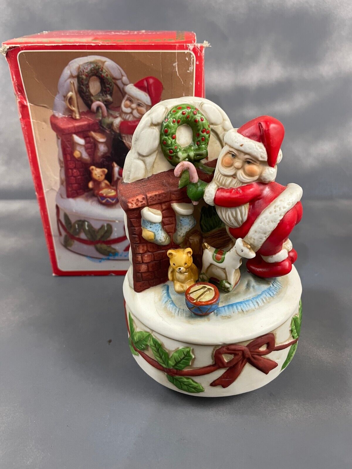 Porcelain Revolving Musical Santa Figurine Christmas