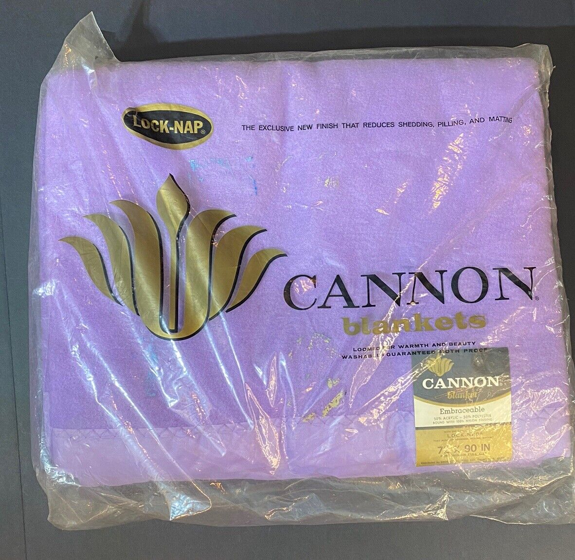 Vintage PURPLE Satin Trim Acrylic Blanket-72”x90”-Sealed in Original Package