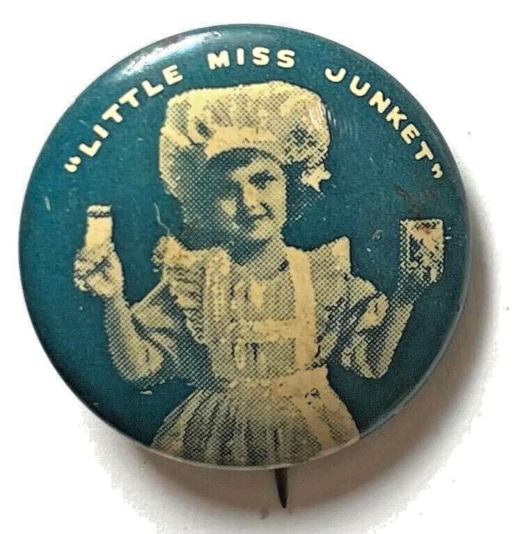 Rare Vintage Button Little Miss Junket Desserts Rare Vintage Advertising Pinback