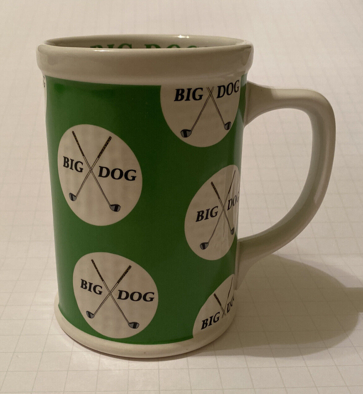 Big Dogs Jumbo XL Coffee Mug Green White Golf Club Pattern (2006)