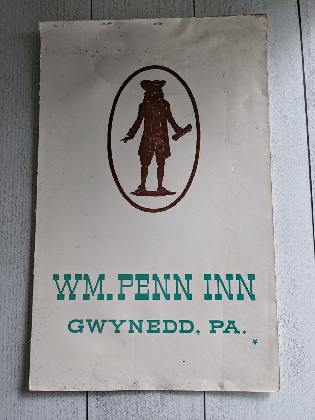 Vintage Wm Penn Inn Menu Gwynedd PA