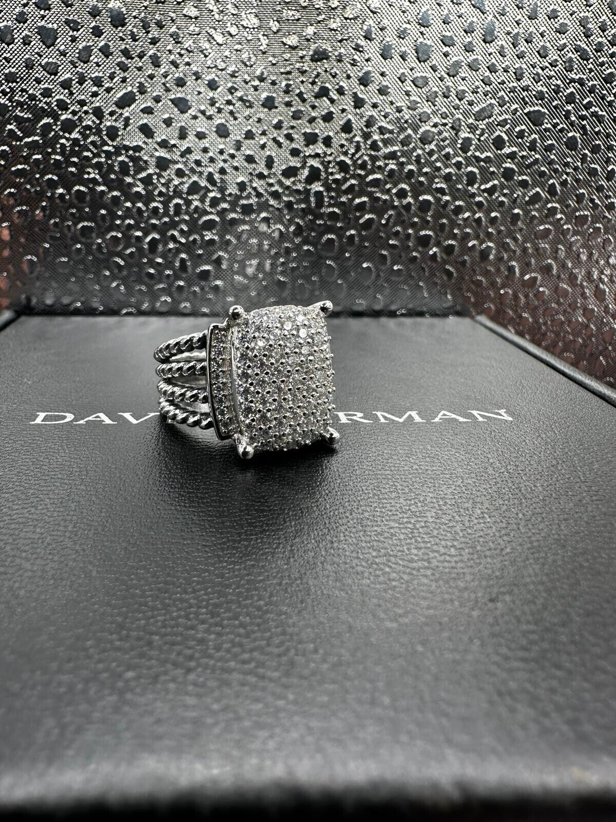 David Yurman WHEATON Pave Diamond  Sterling Silver 925 16x12mm RING SZ 7