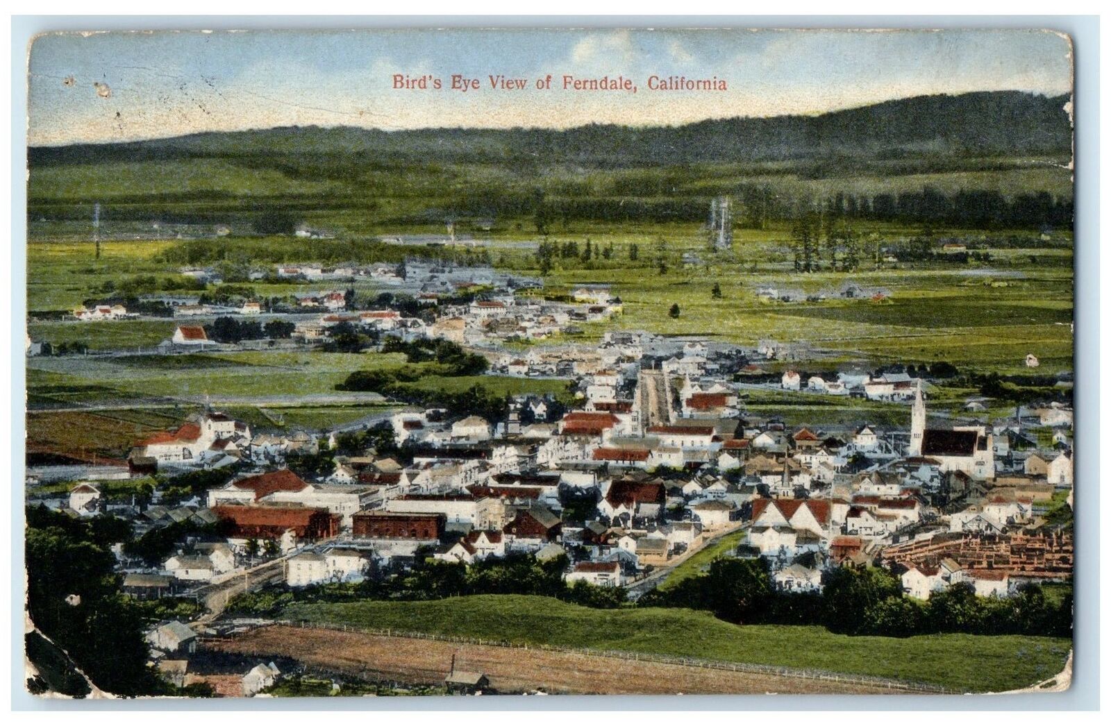 1911 Bird\'s Eye View Of Residences In Ferndale California CA Posted Postcard