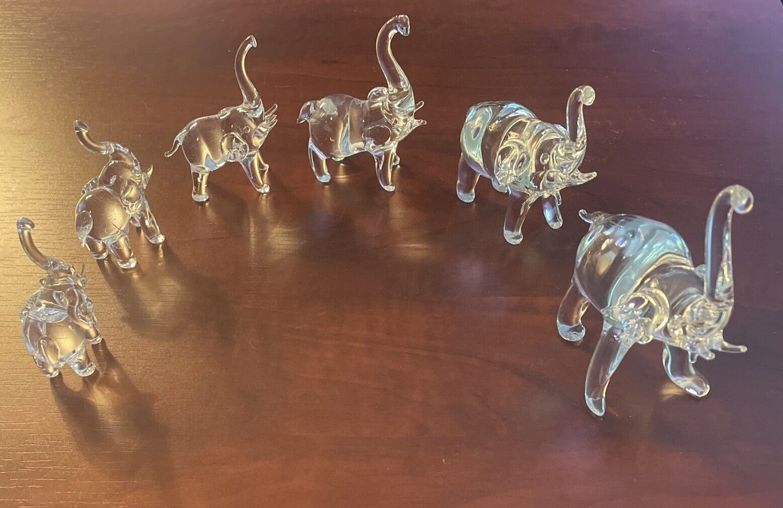 Vintage Hand Blown Art Glass Miniature Elephant Figurines Trunk Up ~ Lot of 6 ~