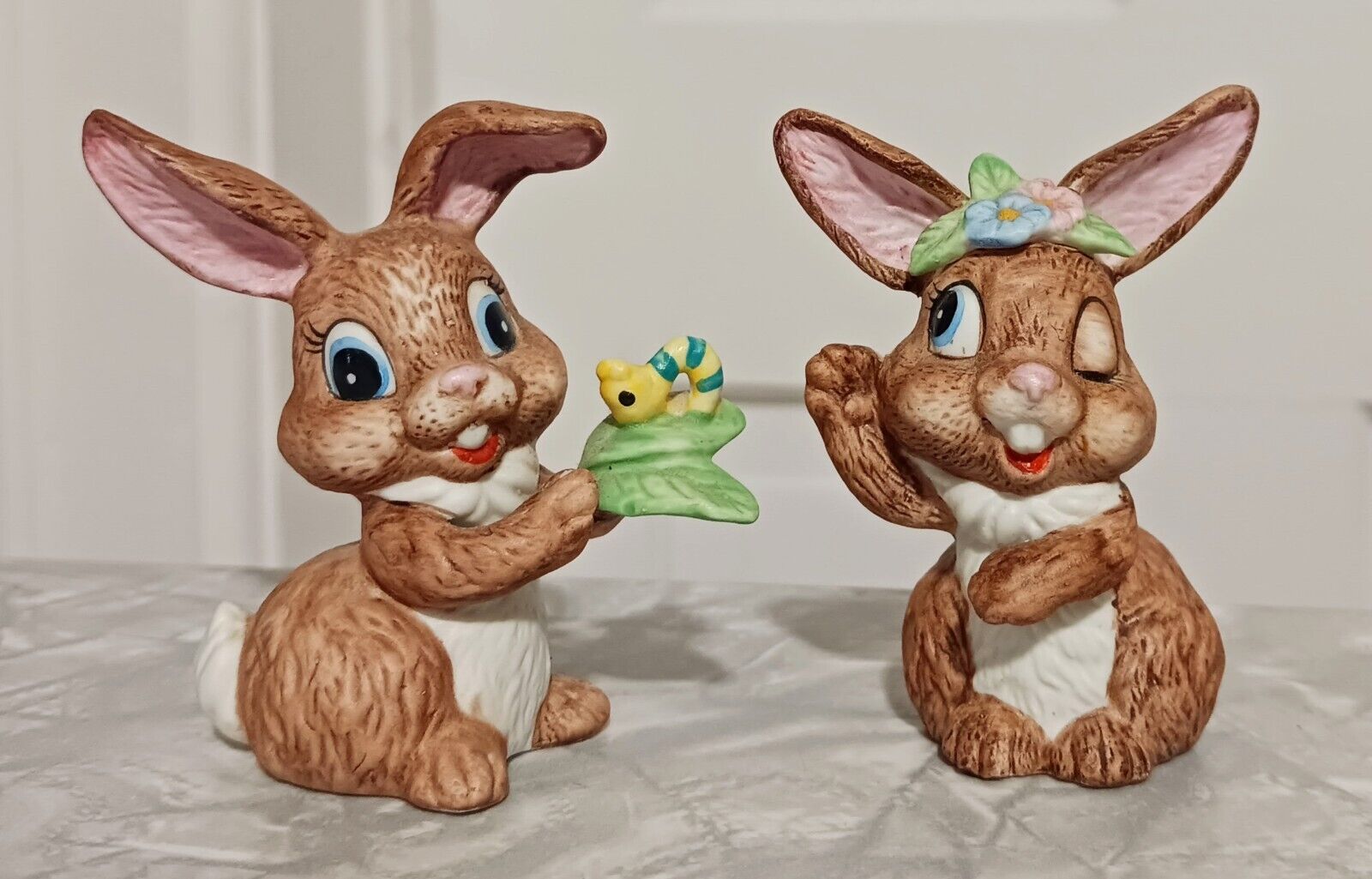Vintage Lot Of 2 Pair Lefton Winking Bunny Rabbit Caterpillar Easter