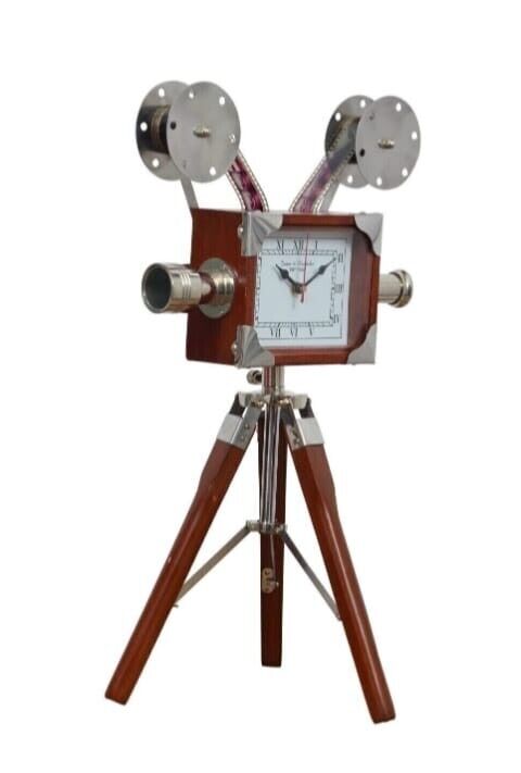 Nautica Vintage Projector Clock With Tripod Wooden Stand. Clock For Decoration.