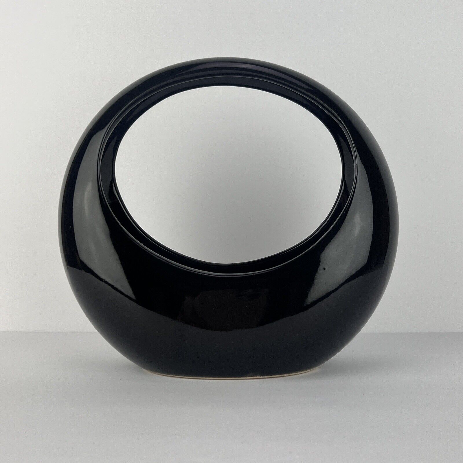 Vtg Ikebana Vase Pottery Toyo Black Moon Planter Japan 8in