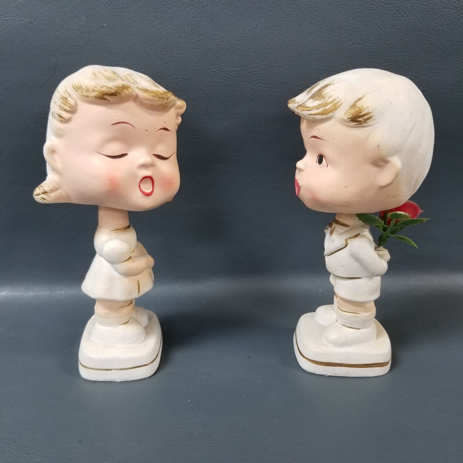 Adorable Vintage ENESCO Japan Made Ceramic BOBBLE HEADS Boy And Girl 5