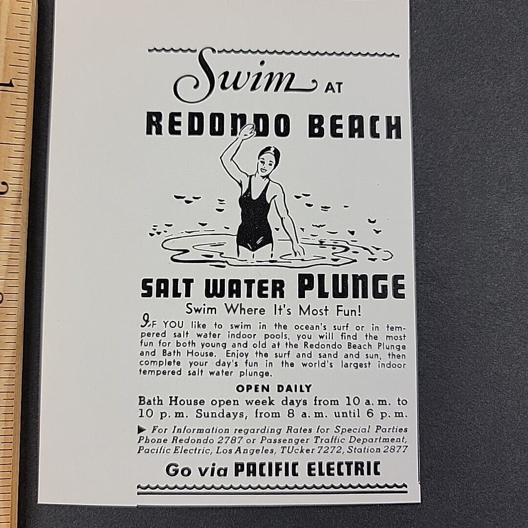 Vtg 1941 Print Ad Swim Redondo Beach Salt Water Plunge Bath House Go Pacific
