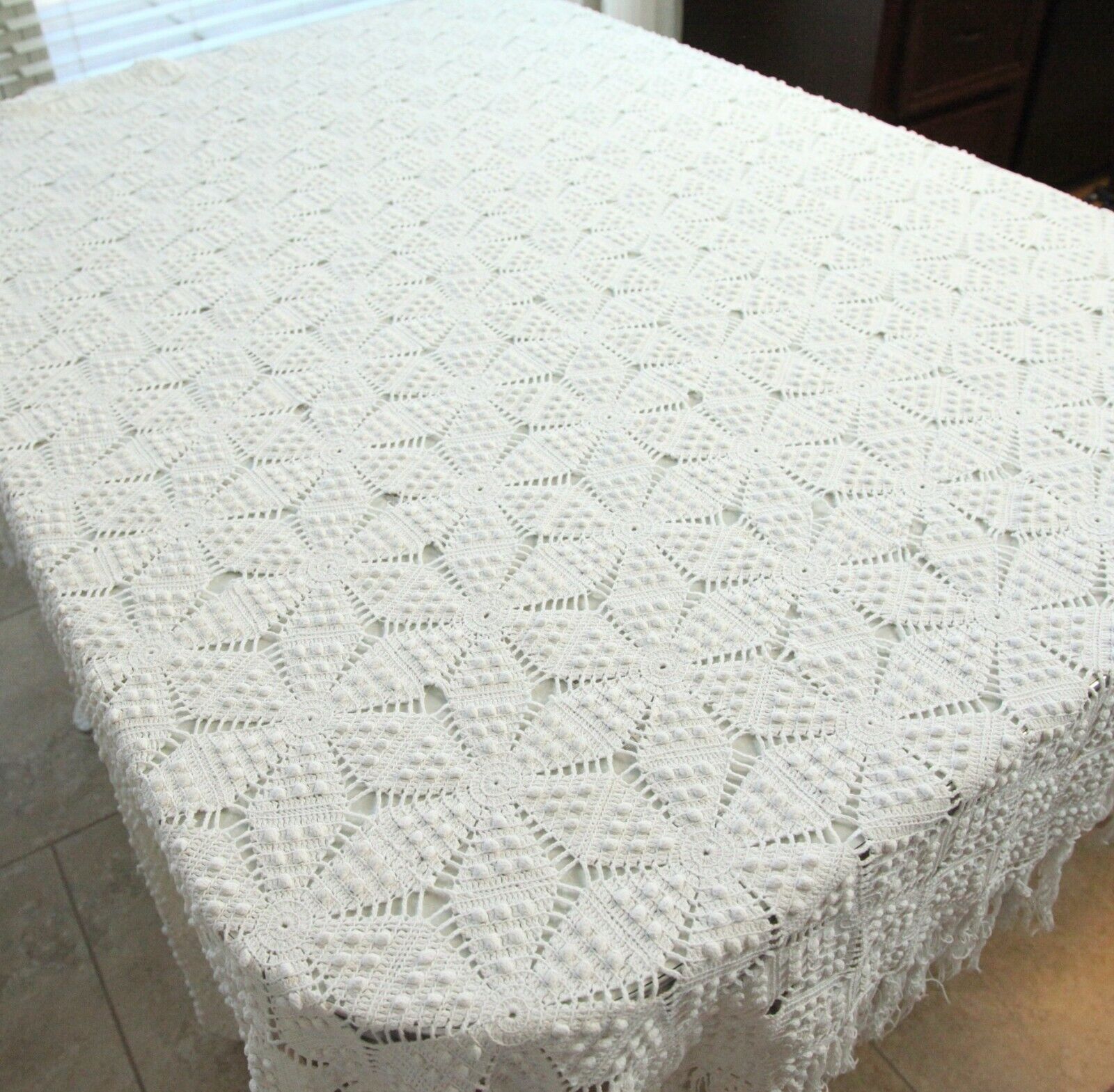 FLAW Vintage Cotton Hand Crochet Coverlet Bedspread 3D Popcorn 76