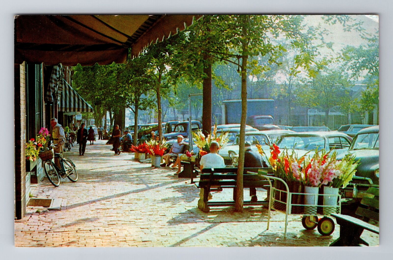 Nantucket MA-Massachusetts, The Flower Market On Main Street Vintage Postcard