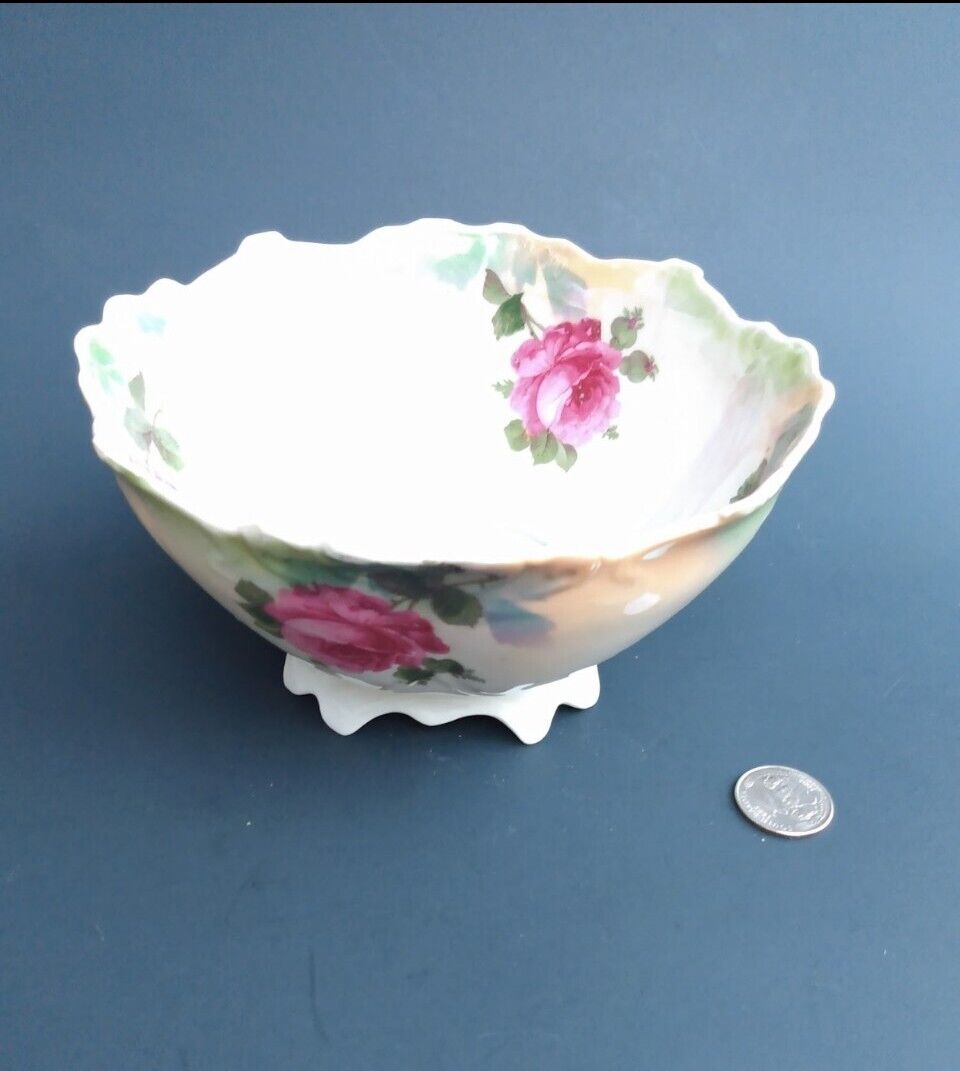 Antique 1830\'s Silesia Germany Embossed Floral Fluted/Footed Serving Bowl 7\