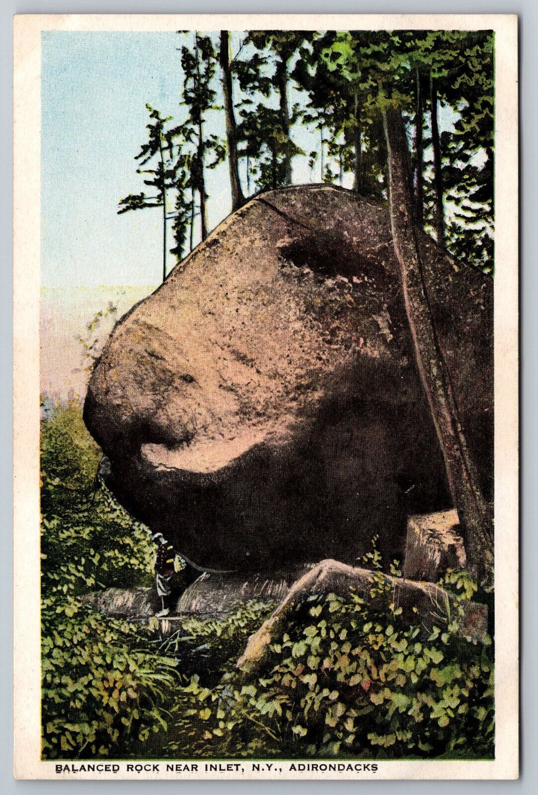 Balanced Rock Near Inlet, Adirondacks NY Vintage Postcard