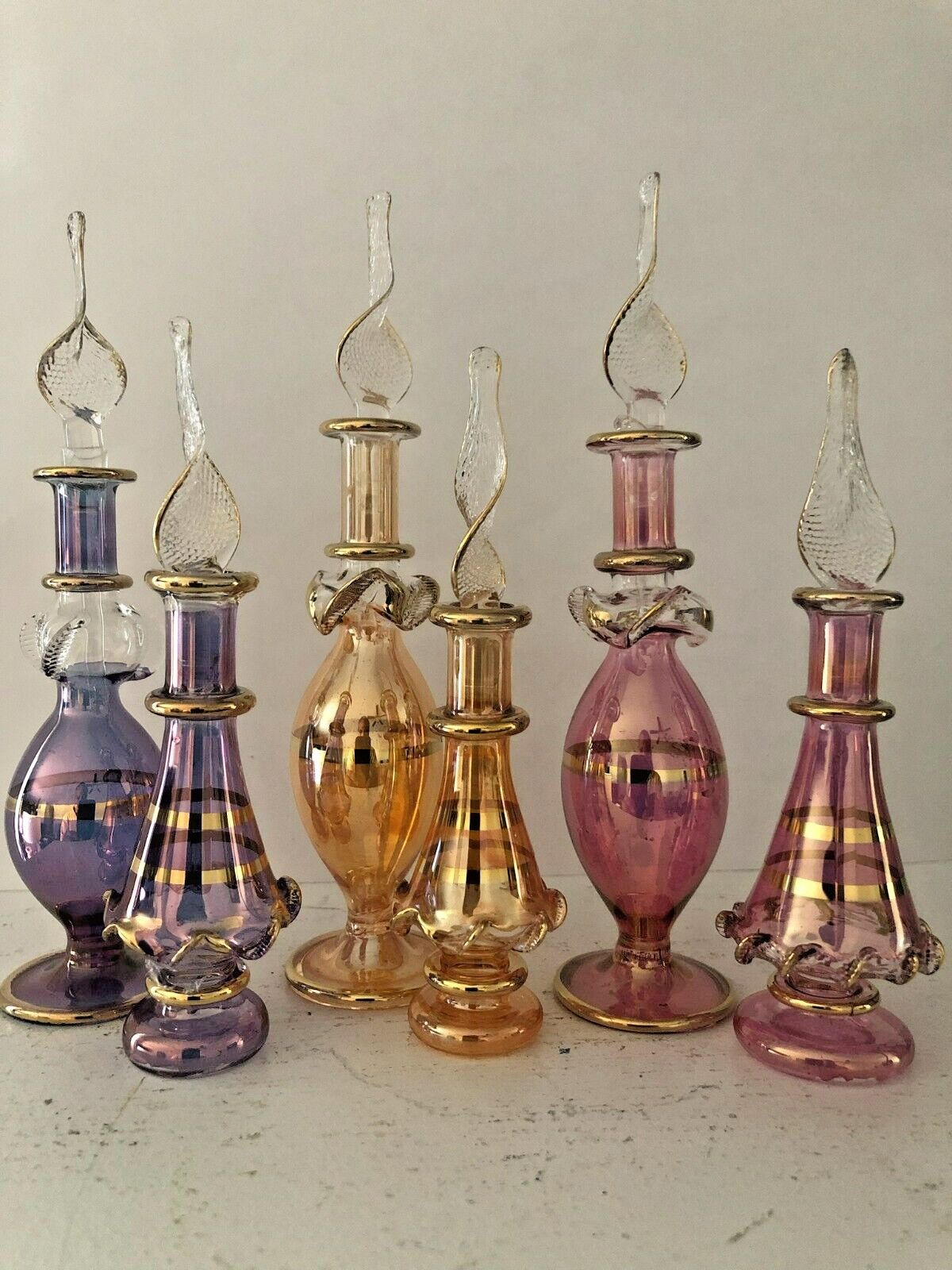Kemet Christmas Set of 12 Mouth Blown Egyptian Perfume Bottles 4, 5 inches