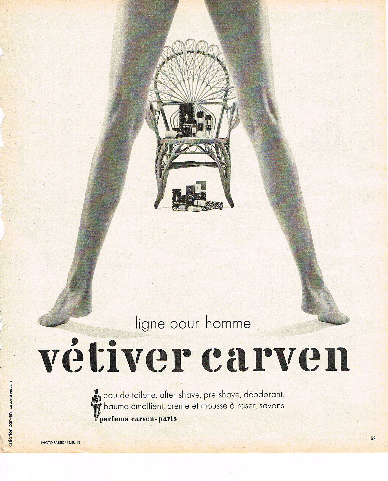1975 ADVERTISING ADVERTISEMENT CARVEN men's eau de toilette VETIVER