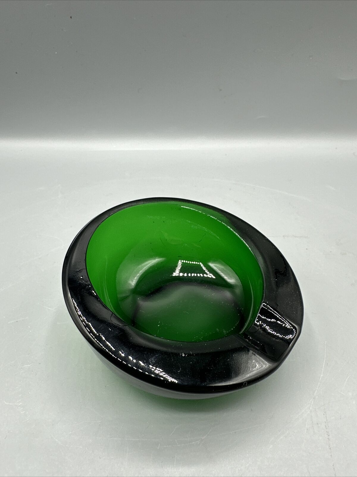 Vintage Viking Glass Ashtray Orb Round Dark Emerald Green Mid Century 3.25\