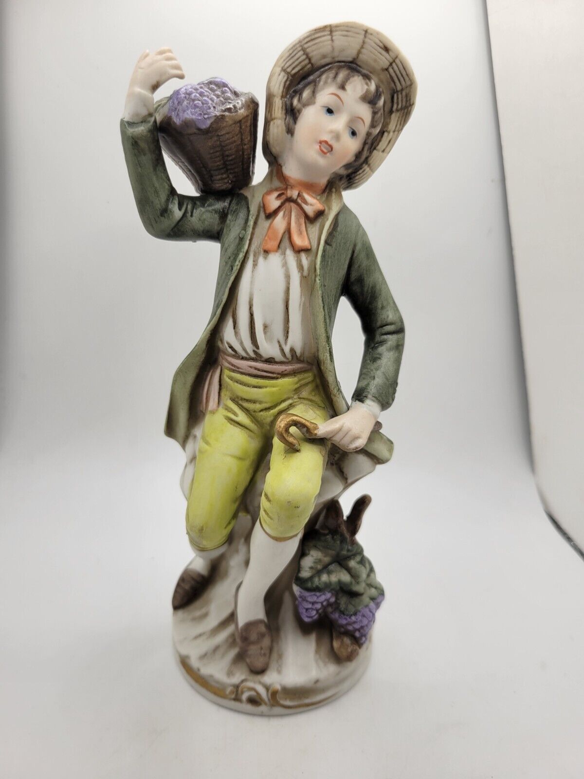 Vintage Homco Figurine #1258 Boy Basket of Grapes Collectable Decor