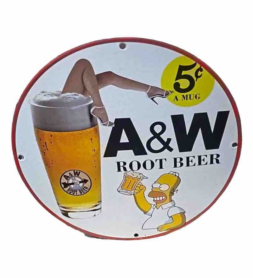 RARE A&W ROOT BEER SIMPSONS PINUP PORCELAIN GAS & OIL SODA DRINK PUMP PLATE SIGN