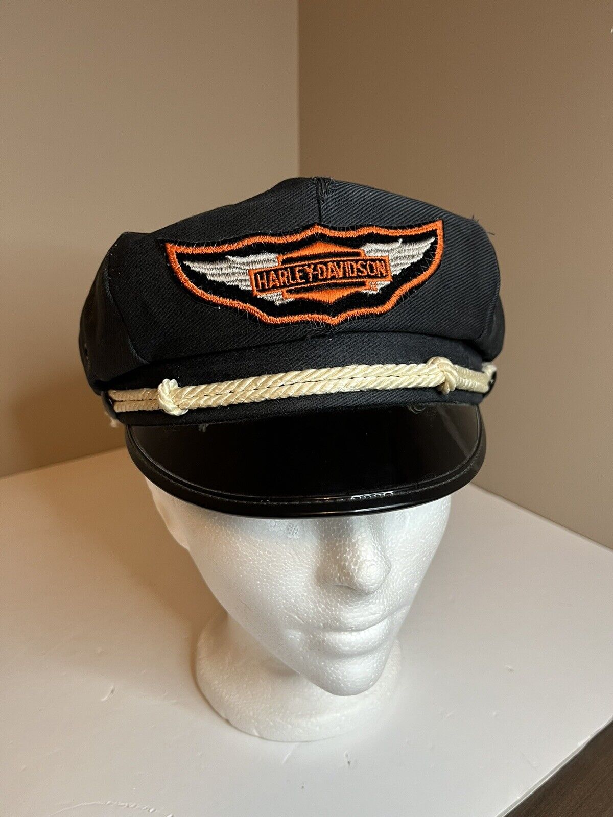 Vintage Harley Davidson Motorcycle Captain's Hat Black Size 6 7/8
