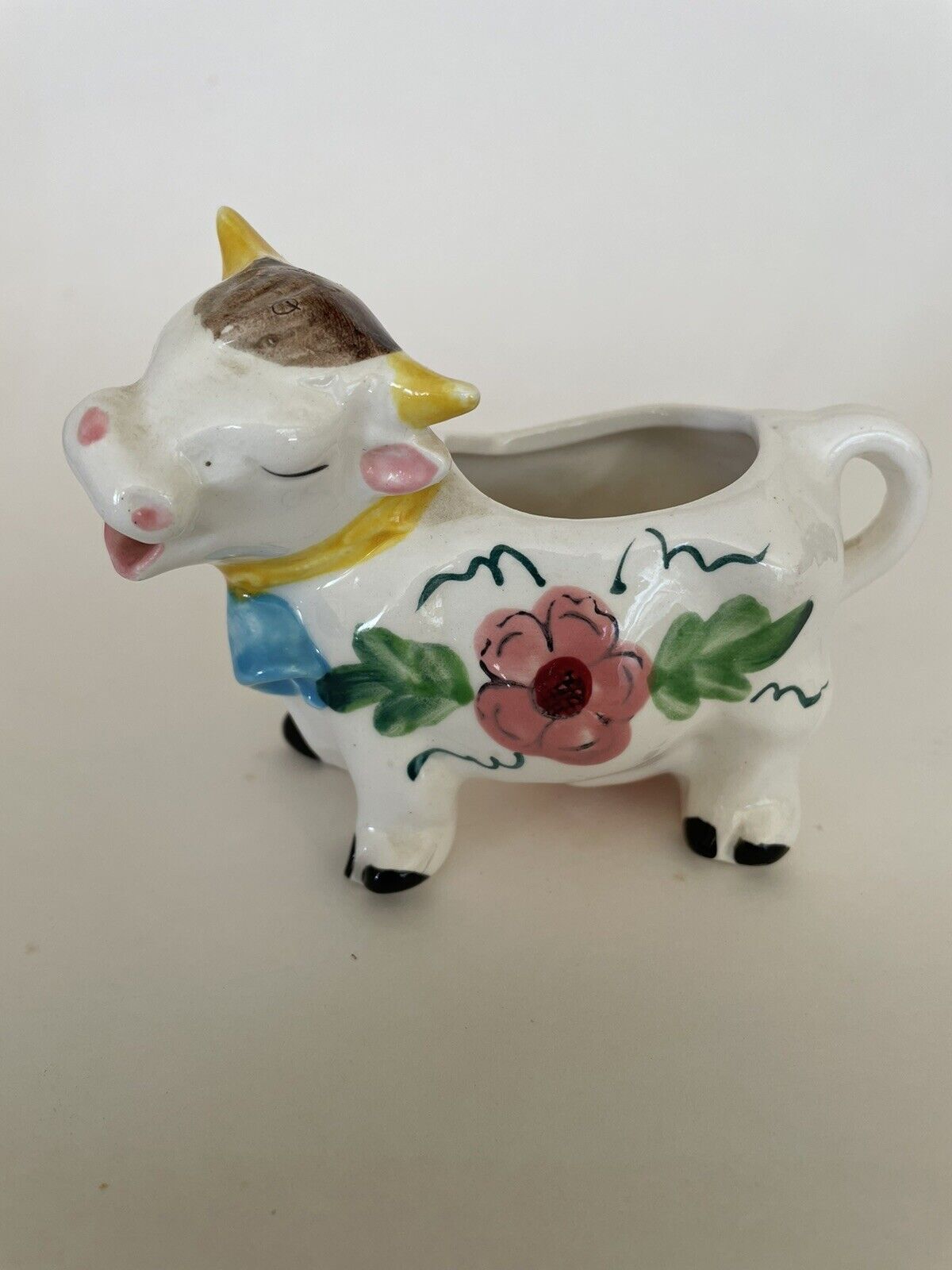 Vintage Cute Ceramic Porcelain Cow Creamer Hand Painted Japan