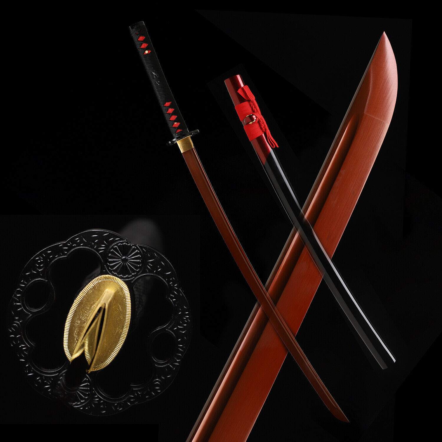 Handmade battle Ready Katana Sword 9260 Spring Steel Red Blade Sharp Full Tang