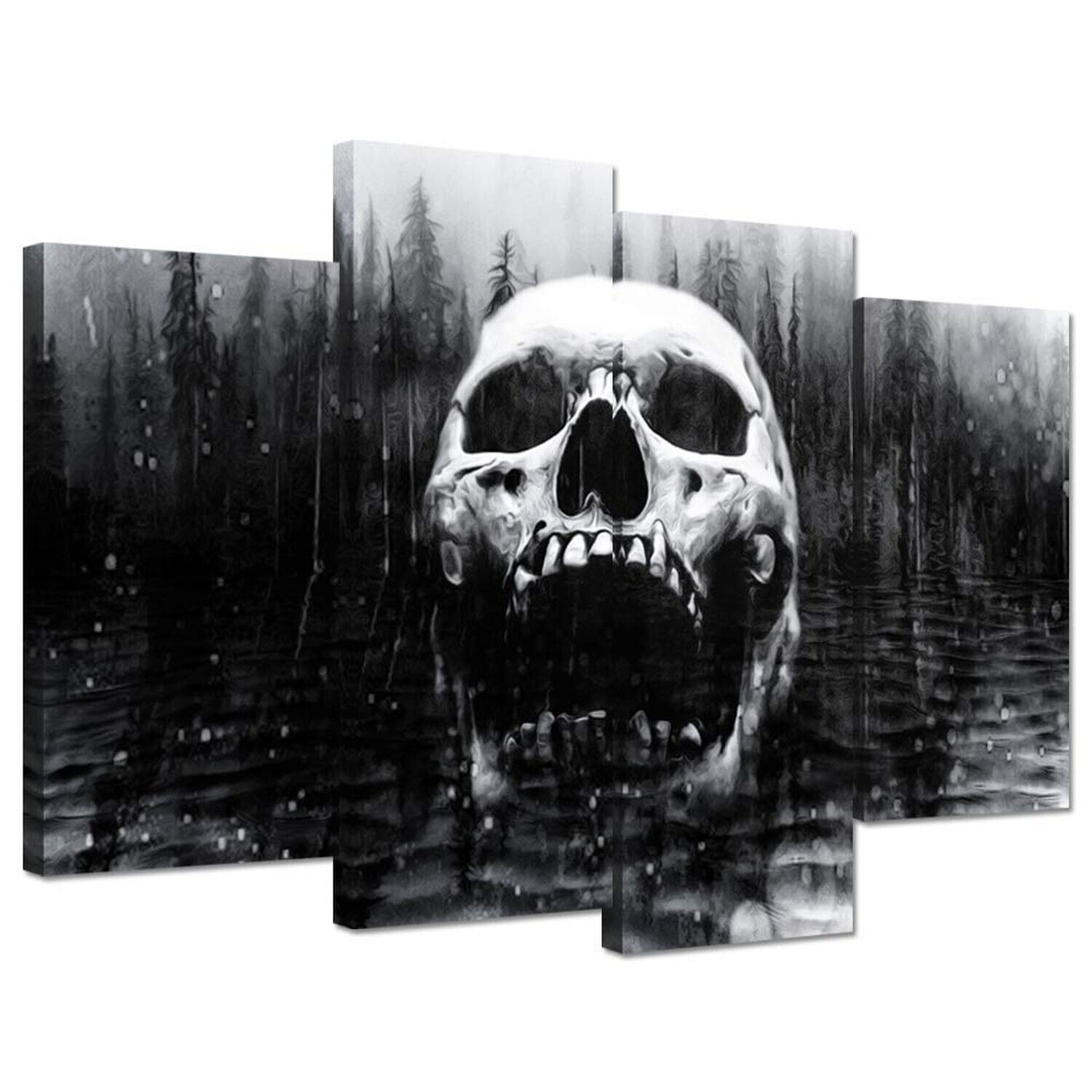 Halloween Day of Dead Skull in Dark Foggy Lake Abstract Black and White Conte...