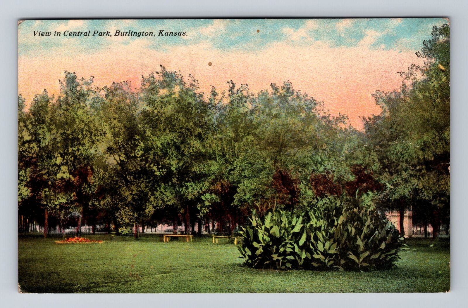 Burlington KS-Kansas, Scenic Views Central Park, Antique Vintage Postcard