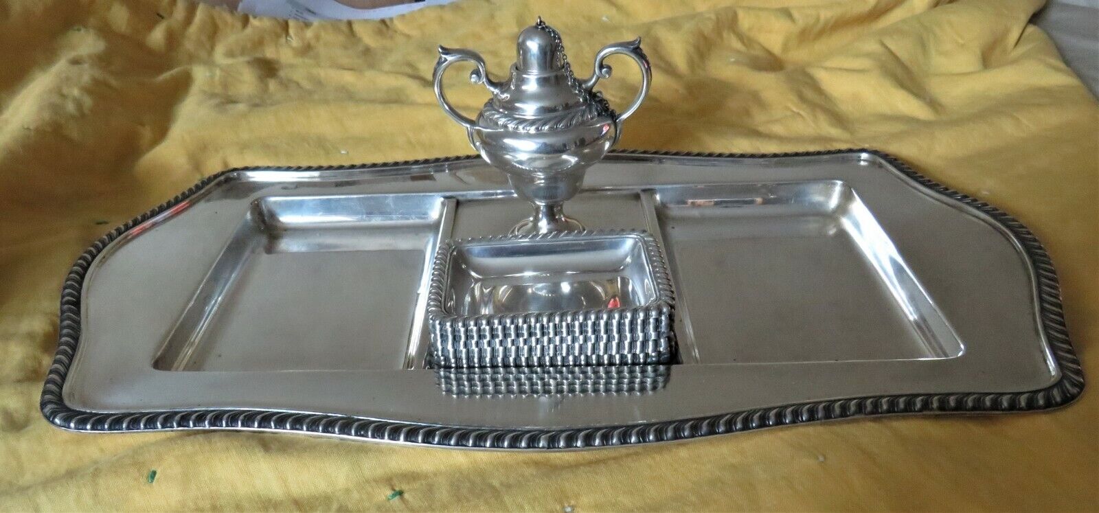 Gorham Sterling Silver Cigar Tray, Lighter and 8 ashtrays