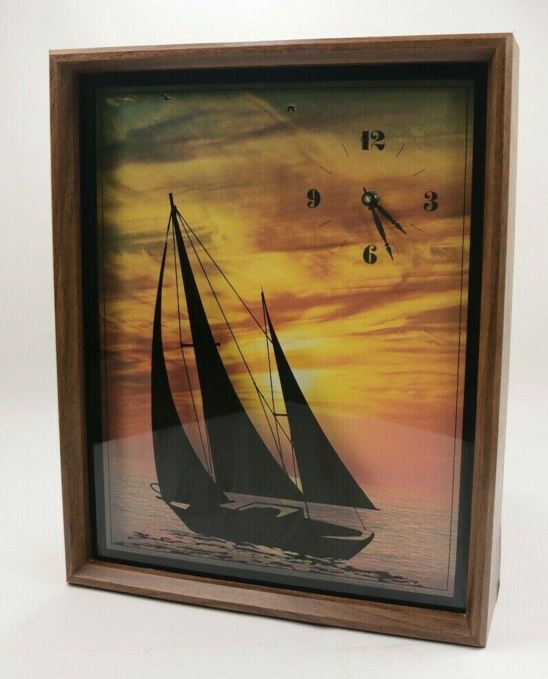 Vintage 70s Designs In Time Wall Clock 1976 3D Sail Sunset Rare Japan Mechanism