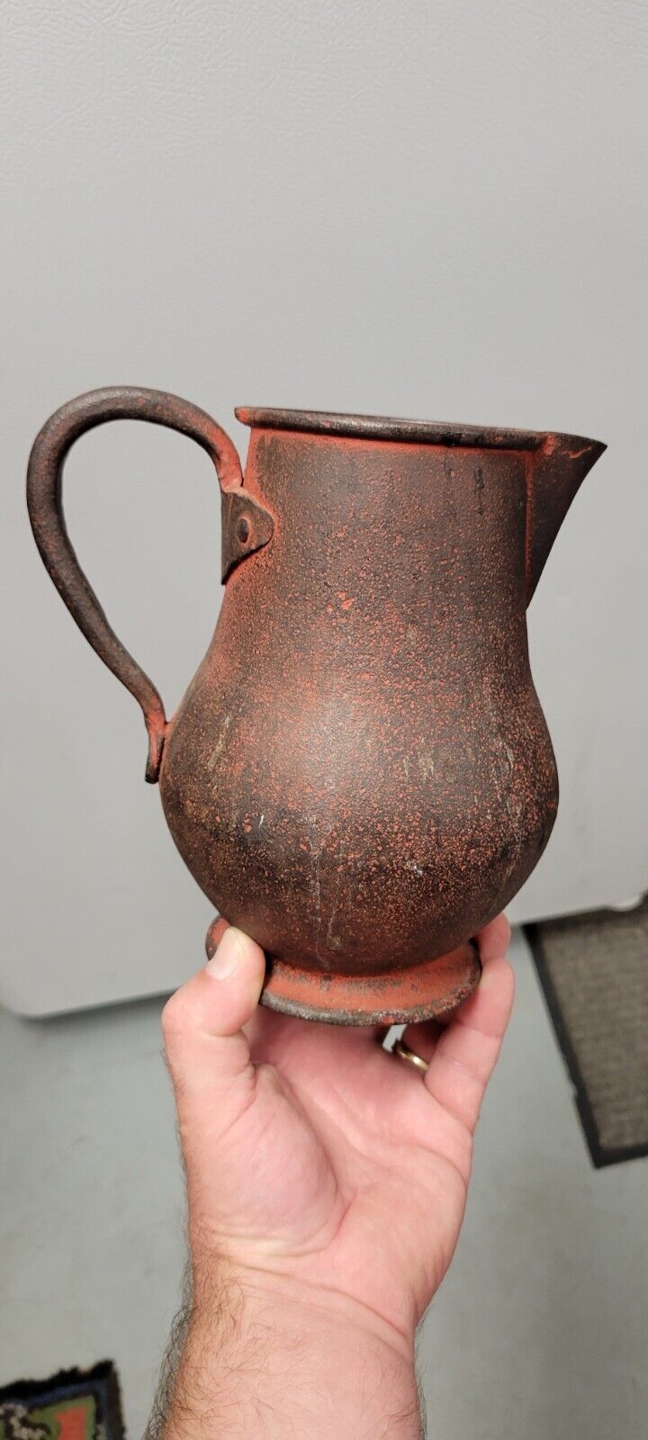 Scarce Rare Primitive Antique Early American Cast Iron Pouring Pitcher Colonial
