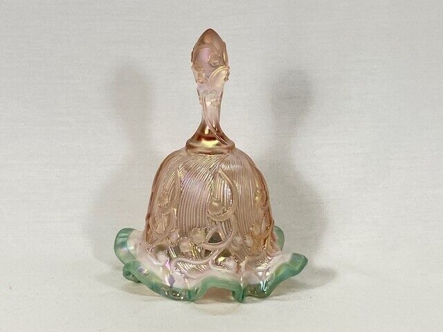 Fenton Pink Opalescent Glass Bell Lily of The Valley White & Sea Mist Base Rim