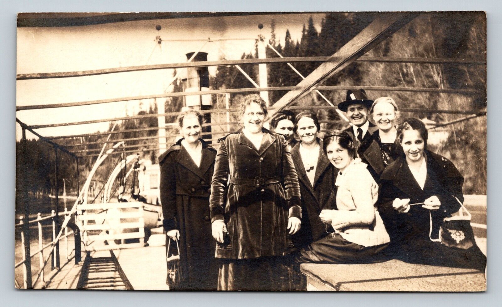 RPPC Group of Fun Looking People On Boat FASHION CLASSIC IMAGE Vintage Postcard