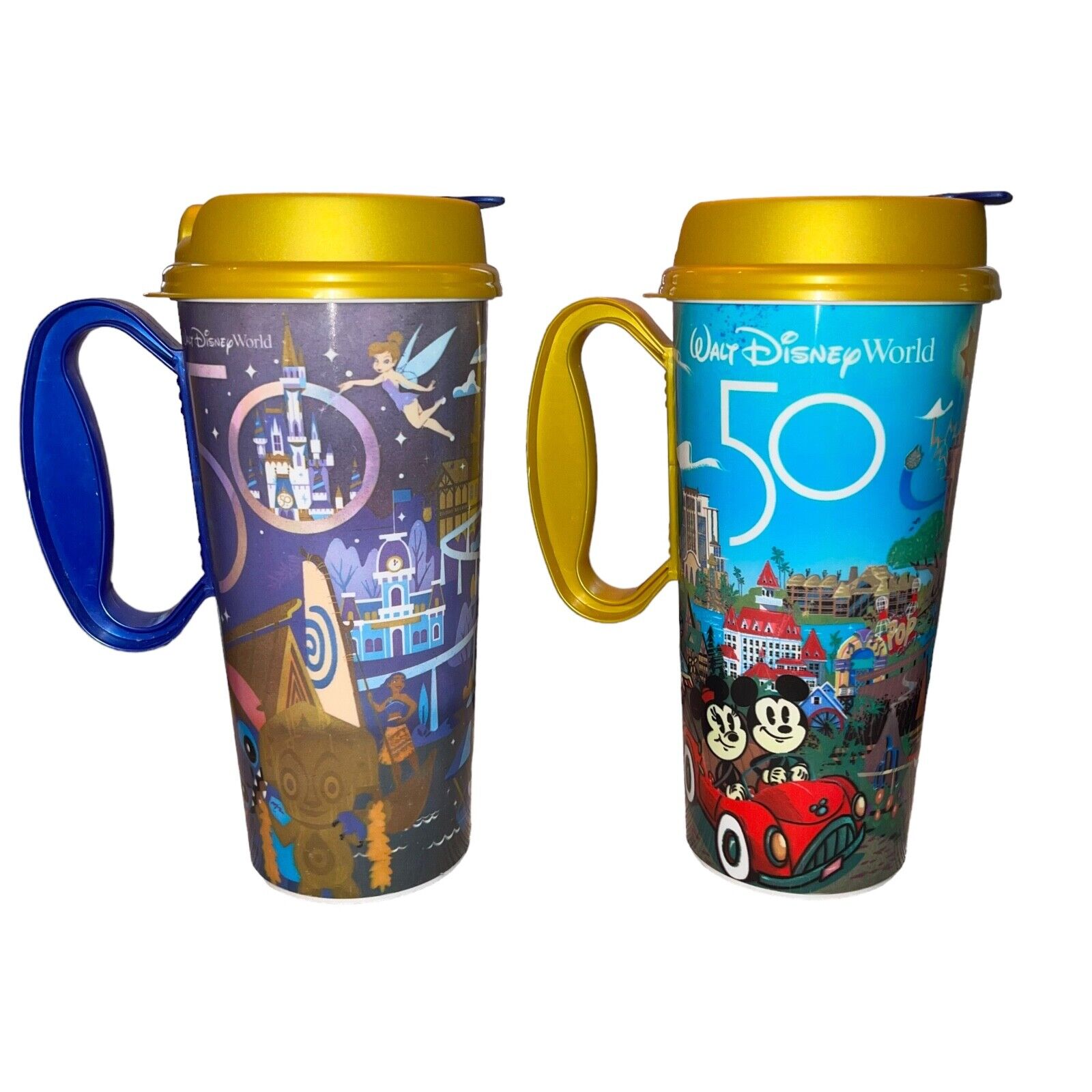 Vintage Walt Disney Parks Refillable Mug Set - Disney World 50th Anniversary