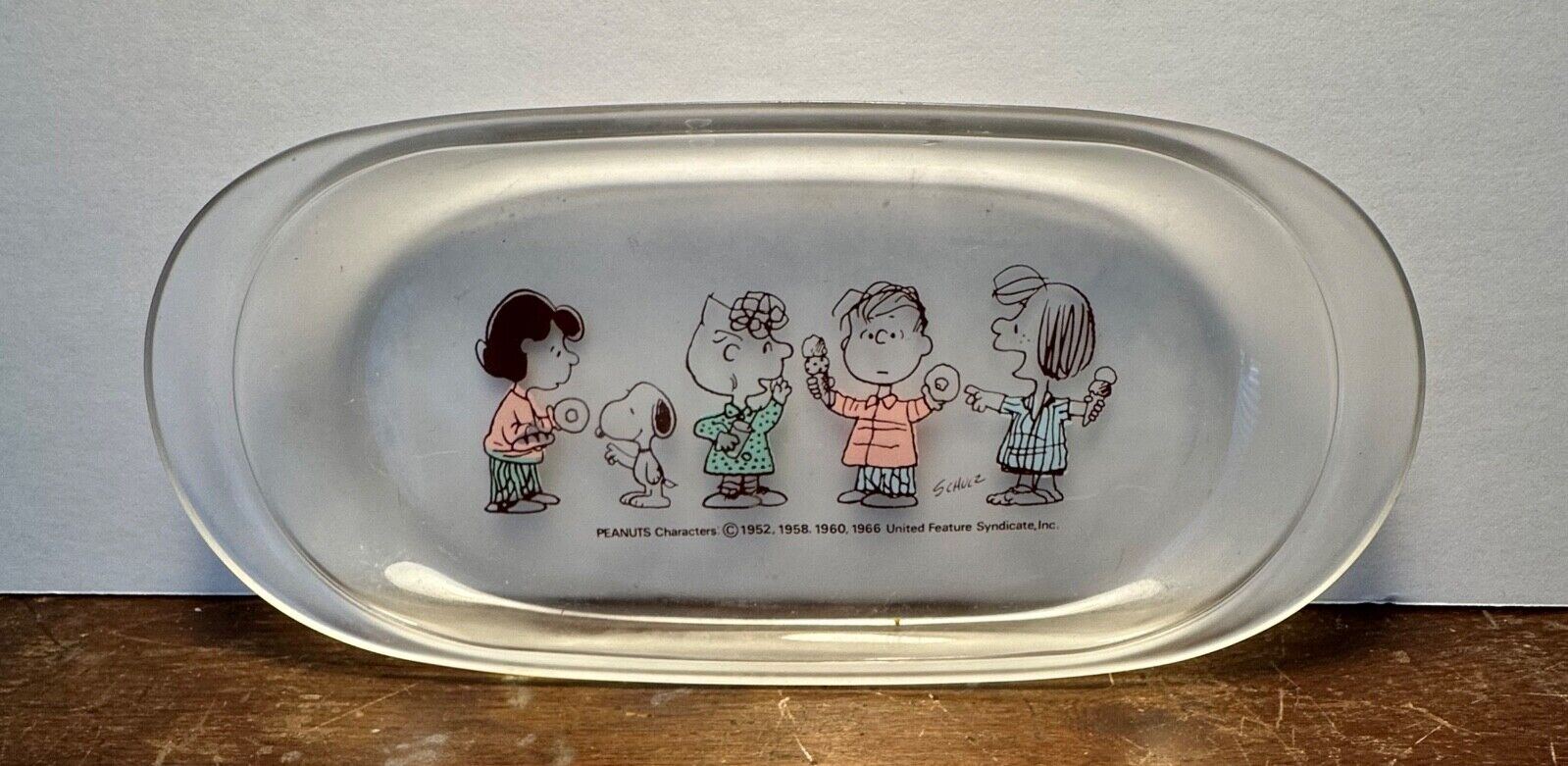 PEANUTS CHARACTERS GLASS DISH WITH 5 CHARACTERS ON DISH GLOSSY AND MATTE FINISH