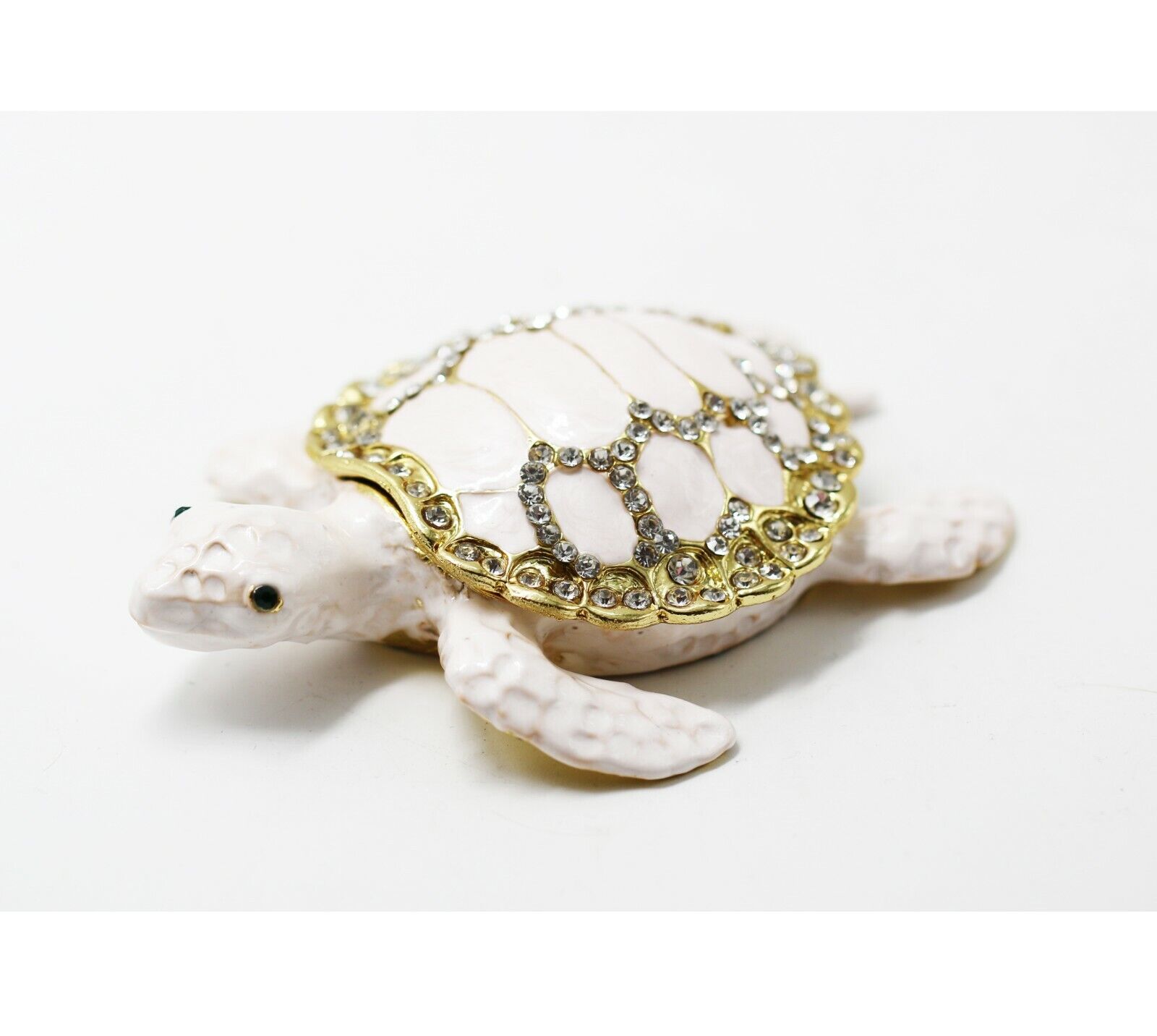 Bejeweled Enameled Animal Trinket Box/Figurine With Rhinestones-Big Sea Turtle