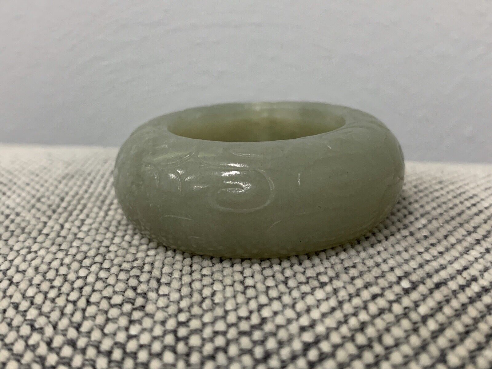 Chinese Unknown Age Jade or Stone Brush Washer Pot w/ Clouds Decoration