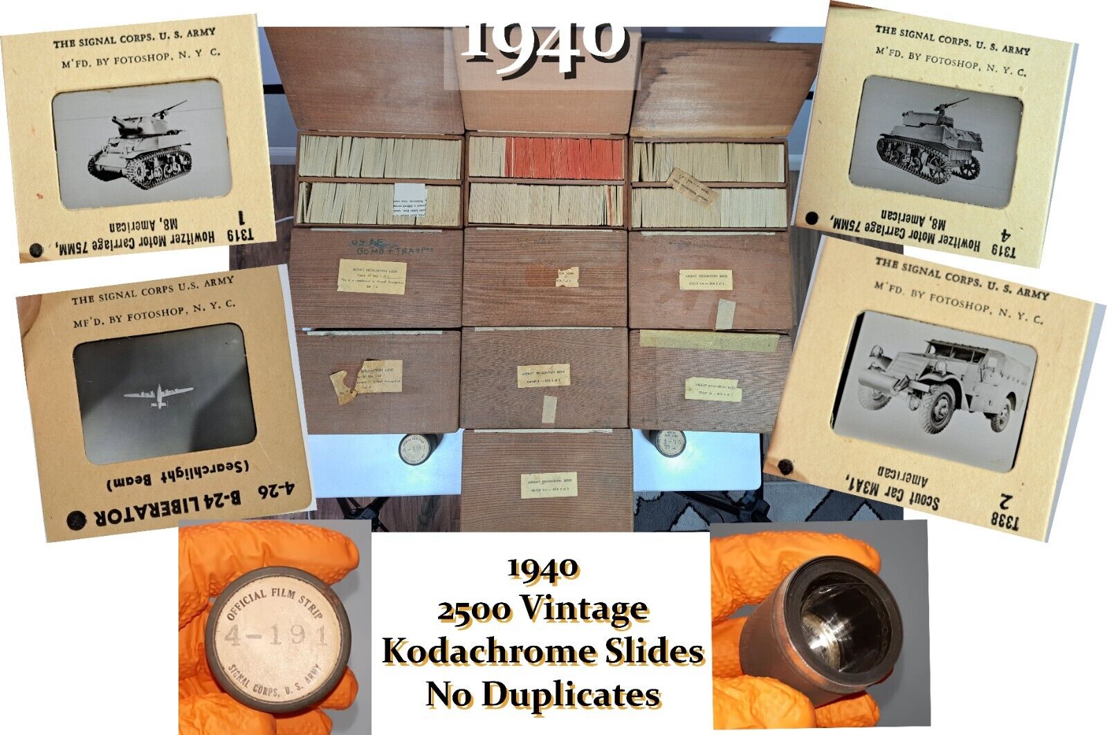 ***ATTENTION COLLECTORS** RARE WWII US Army Kodachrome Slides 2500pcs 35mm 1940s