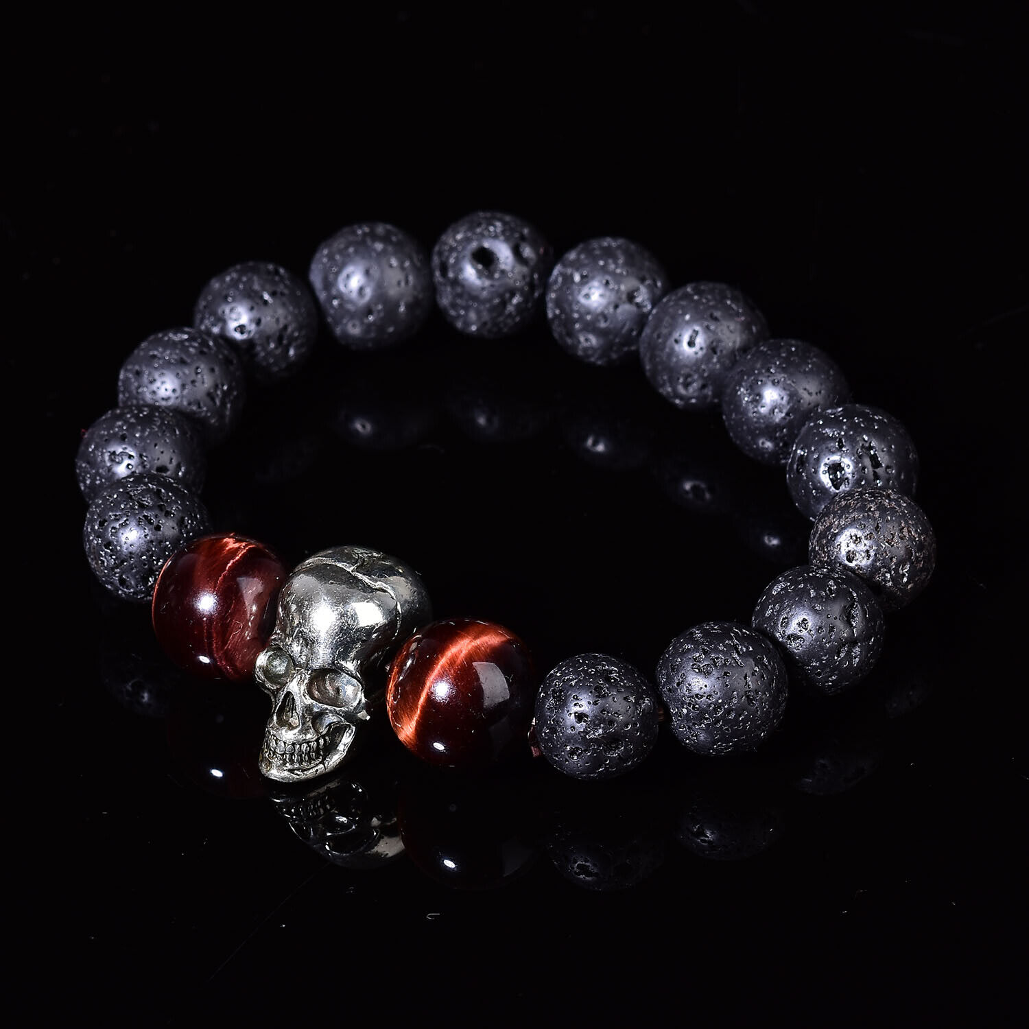 Natural Lava Bracelet Reiki Style Skull Fashion Chakra Crystal Beads Men Women